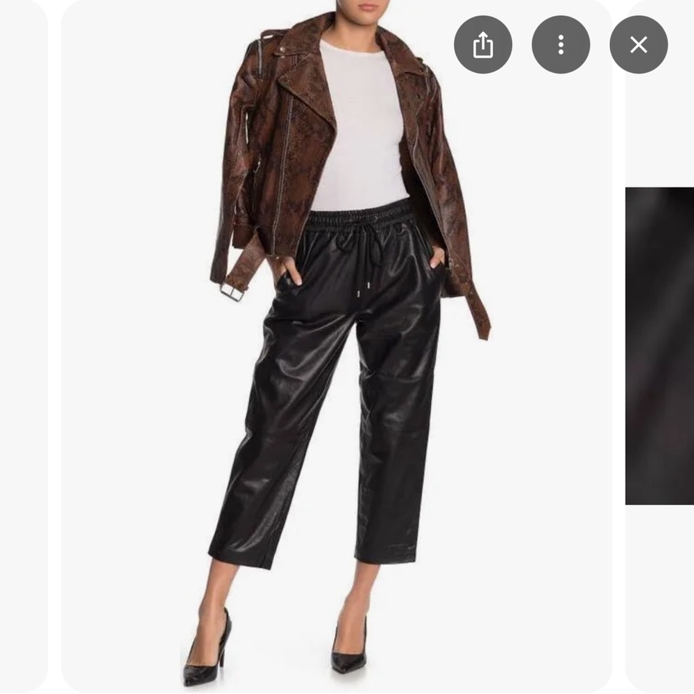 Walter Baker Minh Cropped Black Leather Pants Size L Drawstring